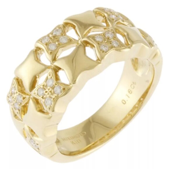 MIKIMOTO Ring US 5 1/2 EU51 K18 yellow gold diamond 0.16ct used - Picture 1 of 8